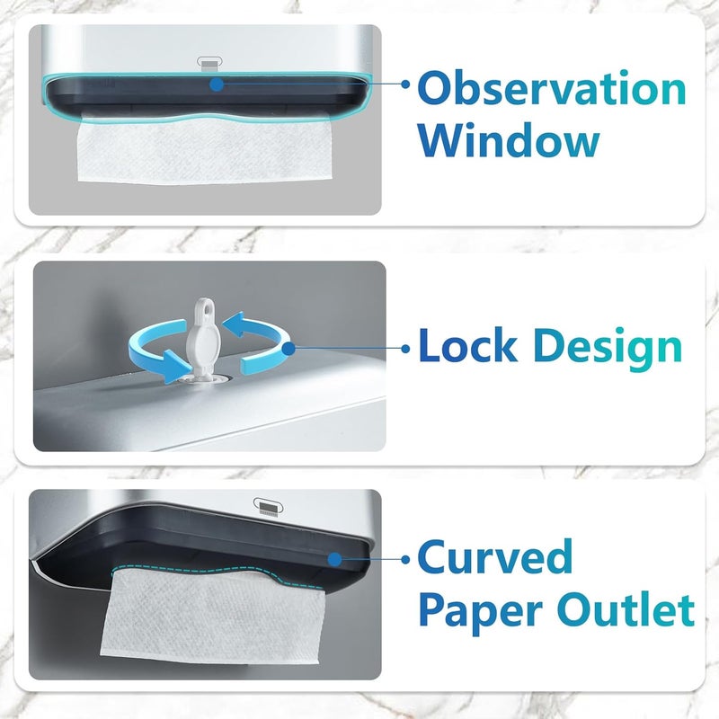 modunful Trifold Hand Towel Dispenser for Bathroom - C Fold Paper Towel Dispenser Wall Mount with No-Hole Adhesive Installation, Compact 200 Sheets Large Capacity for Home, Apartment & RV - Image 2