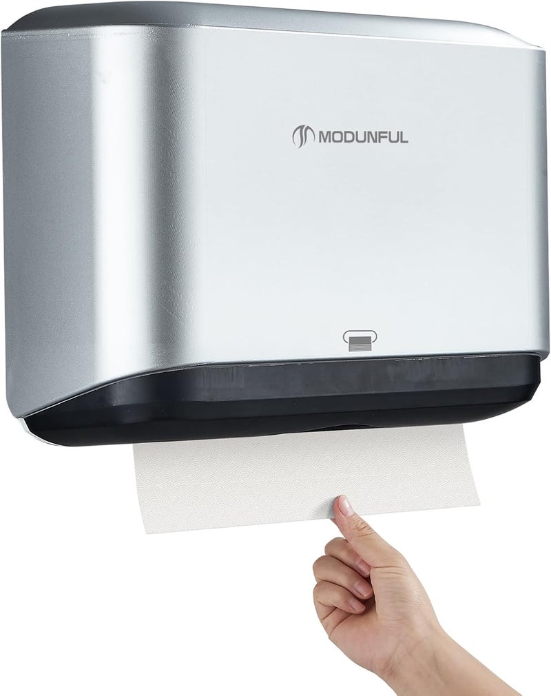 modunful Trifold Hand Towel Dispenser for Bathroom - C Fold Paper Towel Dispenser Wall Mount with No-Hole Adhesive Installation, Compact 200 Sheets Large Capacity for Home, Apartment & RV - Image 1