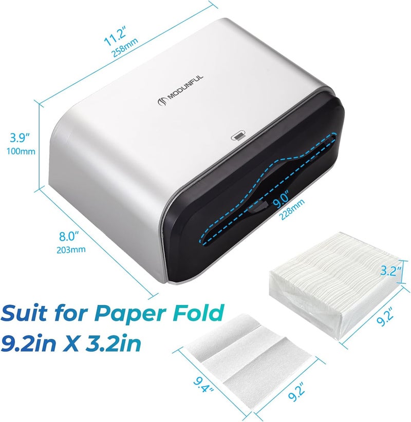 modunful Trifold Hand Towel Dispenser for Bathroom - C Fold Paper Towel Dispenser Wall Mount with No-Hole Adhesive Installation, Compact 200 Sheets Large Capacity for Home, Apartment & RV - Image 5
