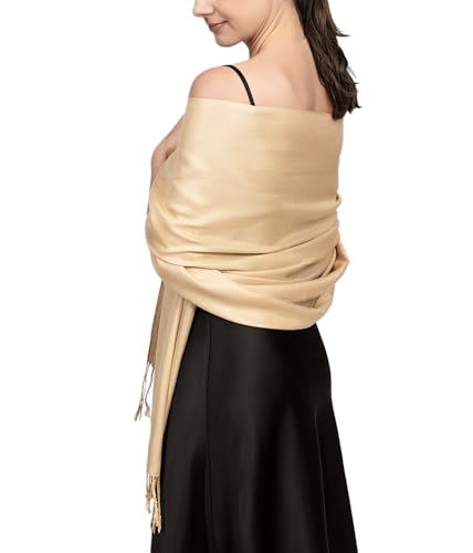 Achillea Soft Silky Pashmina Scarf for Women – Shawl Wrap for Evening Dresses, Bridesmaids, Weddings & Everyday Wear (Champagne) - Image 1