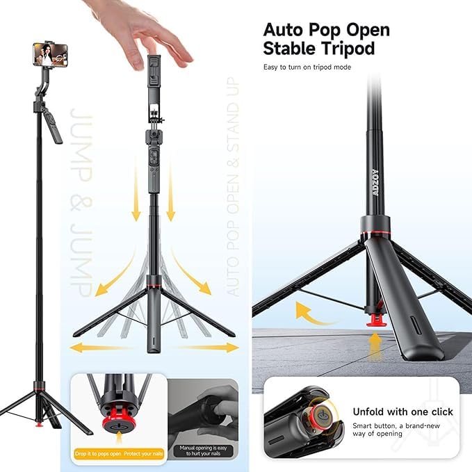 FKU Smart Tracking Gimbal Selfie Stick with AI Face Tracking, Auto Pop-Open Tripod, Stable Gimbal & Detachable Phone Holder (TT07) - Image 3