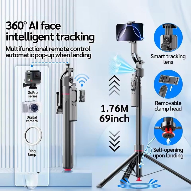 FKU Smart Tracking Gimbal Selfie Stick with AI Face Tracking, Auto Pop-Open Tripod, Stable Gimbal & Detachable Phone Holder (TT07) - Image 2