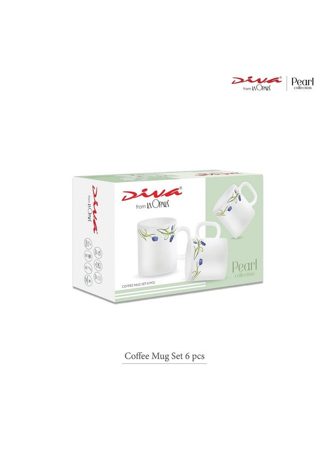 La Opala Diva, Pearl Collection Opal Glass Crockery | Coffee Mug Regular, Set of 6 | Indigo Bliss, 190 ml | for Tea & Coffee | Microwave Safe | 100% Vegetarian | Extra Strong | Super Light & White - Image 4