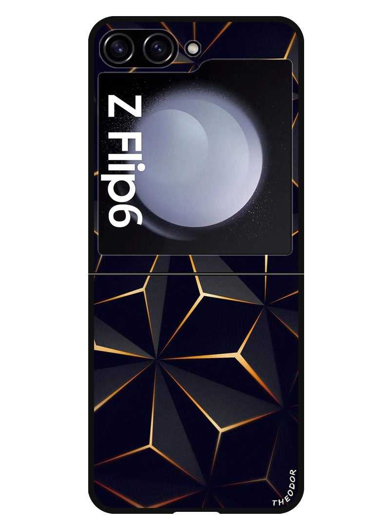 Theodor Protective Case Anti Scratch Shock Proof Bumper Cover For Samsung Galaxy Z Flip 6 Black Gold Patter - Image 1