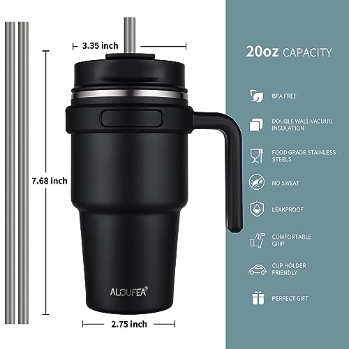 ALOUFEA 20 oz Insulated Coffee Mug Tumbler with Handle Stainless Steel Travel Mug Tumbler with Lid and StrawDouble Wall Vacuum Leak Proof Ice Coffee Thermal Cup Ocean Teal - Image 3