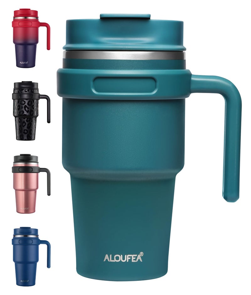 ALOUFEA 20 oz Insulated Coffee Mug Tumbler with Handle Stainless Steel Travel Mug Tumbler with Lid and StrawDouble Wall Vacuum Leak Proof Ice Coffee Thermal Cup Ocean Teal - Image 2
