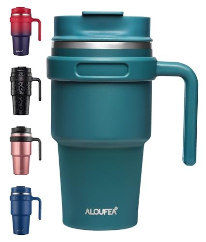 ALOUFEA 20 oz Insulated Coffee Mug Tumbler with Handle Stainless Steel Travel Mug Tumbler with Lid and StrawDouble Wall Vacuum Leak Proof Ice Coffee Thermal Cup Ocean Teal - Image 1