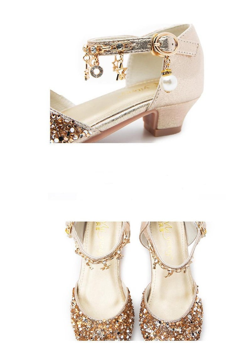 Best Gift Fashion Children High Heel Princess Kids Leather Shoes Summer New Girls Sandals Flower Casual Glitter Crystal Student Party Banquet Shoe  - Image 3