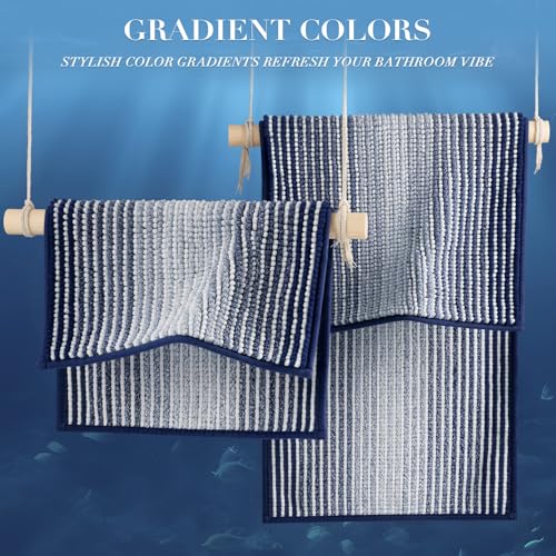 BSICPRO Bathroom Rugs and Mats Sets, 2 Piece Thick Absorbent Chenille Non Slip Soft Shaggy Floor Mats Machine Washable (20" x 47" Plus 16" x 24", Navy) - Image 4