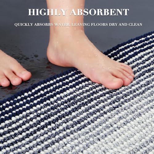 BSICPRO Bathroom Rugs and Mats Sets, 2 Piece Thick Absorbent Chenille Non Slip Soft Shaggy Floor Mats Machine Washable (20" x 47" Plus 16" x 24", Navy) - Image 5