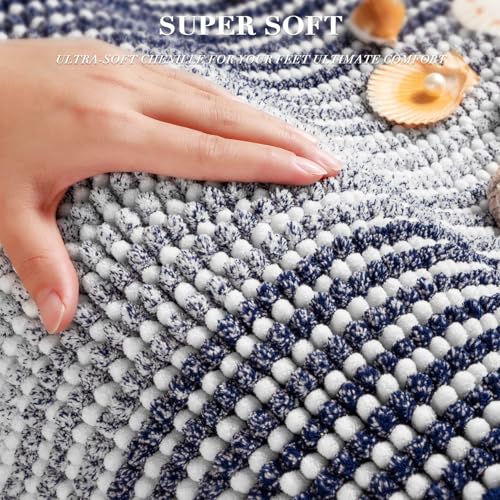 BSICPRO Bathroom Rugs and Mats Sets, 2 Piece Thick Absorbent Chenille Non Slip Soft Shaggy Floor Mats Machine Washable (20" x 47" Plus 16" x 24", Navy) - Image 2