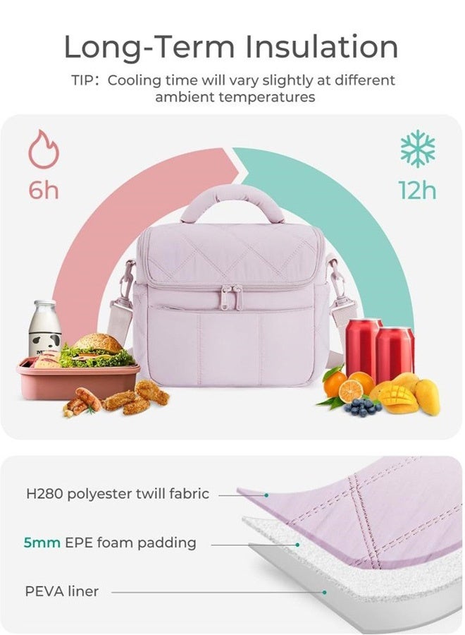 Quilted Insulated Lunch Bag with Shoulder Strap, Reusable Lunch Tote for Women Men, Perfect for Work/School/Picnic( Khaki )  - Image 5