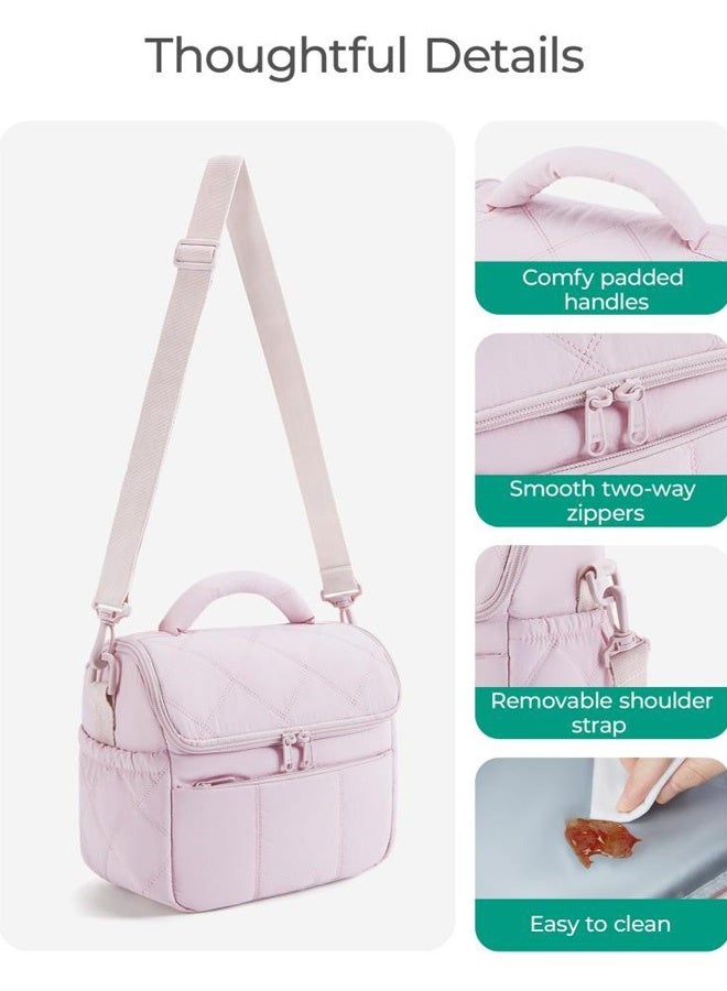 Quilted Insulated Lunch Bag with Shoulder Strap, Reusable Lunch Tote for Women Men, Perfect for Work/School/Picnic( Khaki )  - Image 4