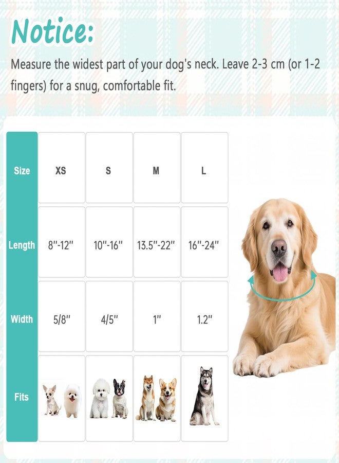 Astdogio Dog Collar with Blue Green Striped Checkered for Spring Summer, Adjustable Cotton Puppy Collar for Small Medium Large Girl Boy Dogs-L - Image 2