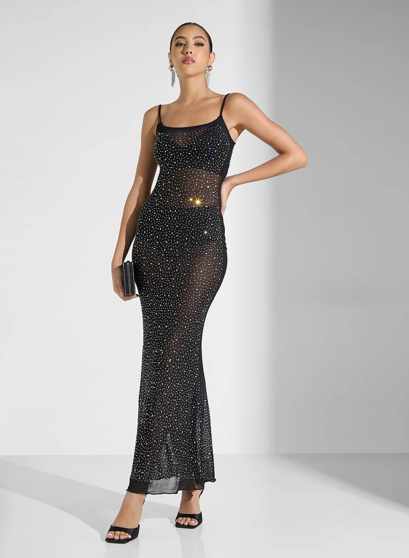 Ginger Rhinestone Sheer Maxi Dress