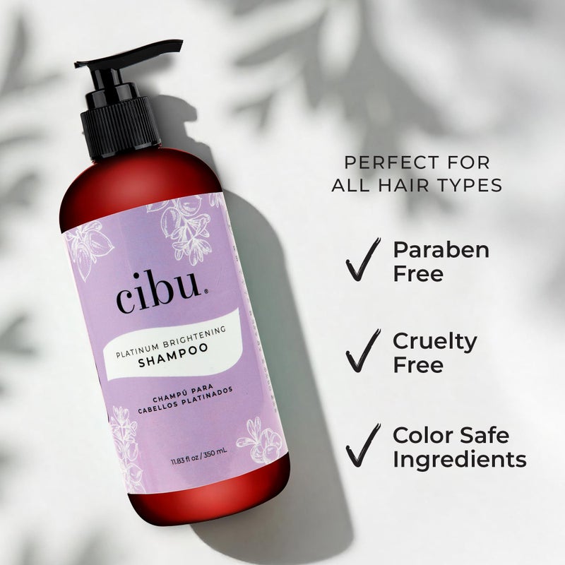 CIBU Platinum Brightening Shampoo 30016 Purple Formula Tones & Protects Blonde, Silver, Highlighted Colored Hair | Sulfate-Free Eliminates Brassy Tones | Restores Softness, Strength and Shine 350ml - Image 3