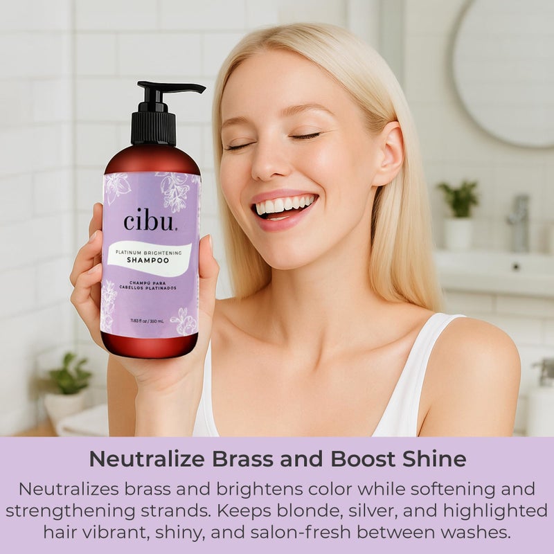 CIBU Platinum Brightening Shampoo 30016 Purple Formula Tones & Protects Blonde, Silver, Highlighted Colored Hair | Sulfate-Free Eliminates Brassy Tones | Restores Softness, Strength and Shine 350ml - Image 5