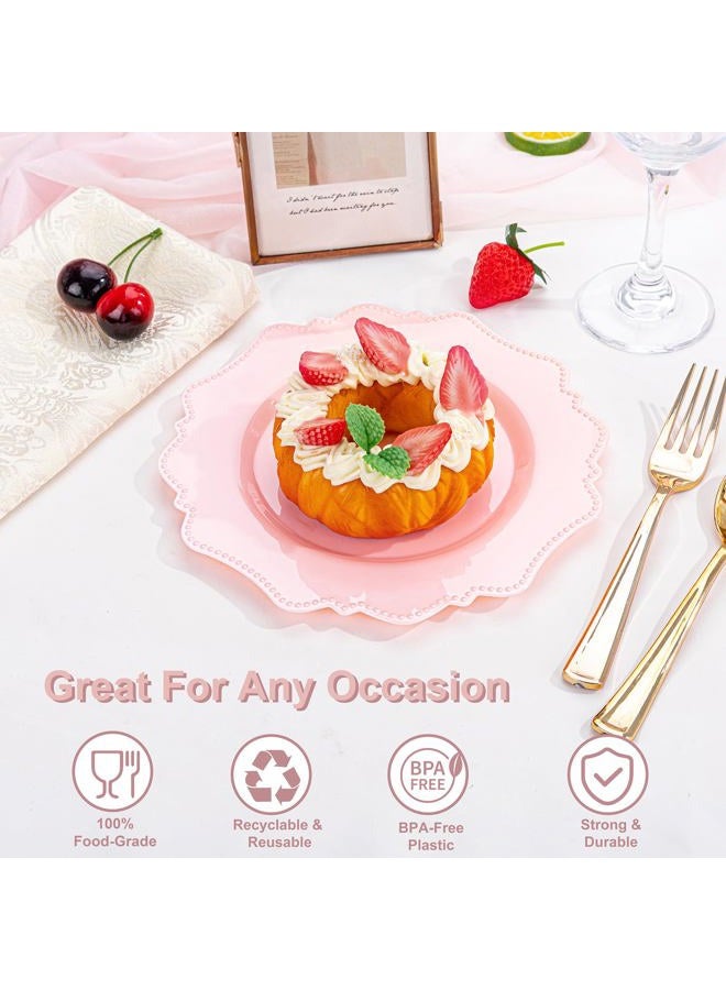 COLOSUS 60pcs Pink Plastic Dessert Plates - 8.25 Inch- Heavy Duty Disposable Plastic Appetizer/Salad/Cake Plates for Party Wedding and Everyday Use - Image 5
