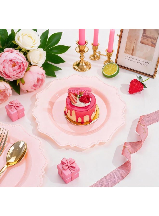 COLOSUS 60pcs Pink Plastic Dessert Plates - 8.25 Inch- Heavy Duty Disposable Plastic Appetizer/Salad/Cake Plates for Party Wedding and Everyday Use - Image 2
