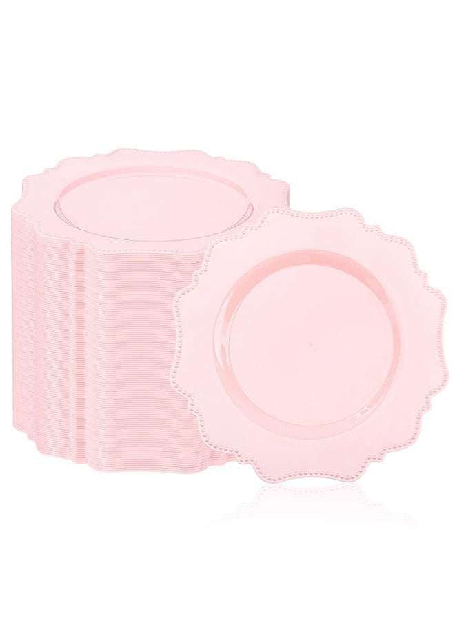 COLOSUS 60pcs Pink Plastic Dessert Plates - 8.25 Inch- Heavy Duty Disposable Plastic Appetizer/Salad/Cake Plates for Party Wedding and Everyday Use - Image 1