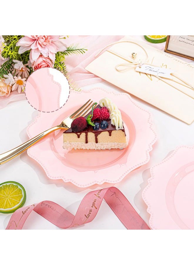 COLOSUS 60pcs Pink Plastic Dessert Plates - 8.25 Inch- Heavy Duty Disposable Plastic Appetizer/Salad/Cake Plates for Party Wedding and Everyday Use - Image 4