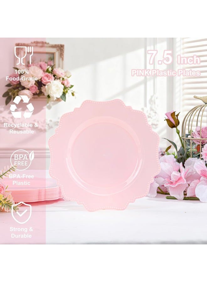 COLOSUS 60pcs Pink Plastic Dessert Plates - 8.25 Inch- Heavy Duty Disposable Plastic Appetizer/Salad/Cake Plates for Party Wedding and Everyday Use - Image 3