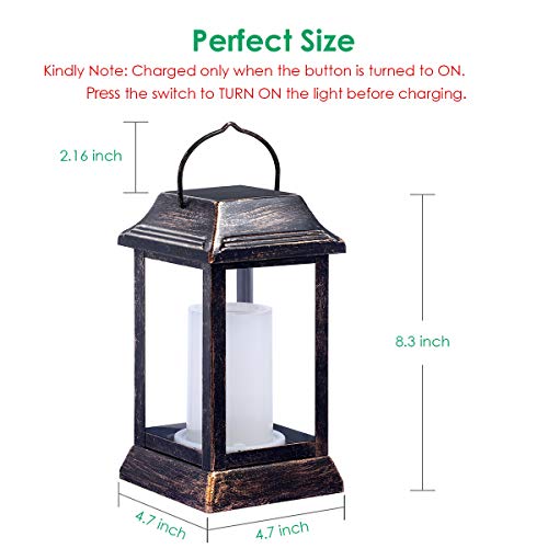 TomCare Solar Lights Metal Flickering Flame Solar Lantern Outdoor Hanging Lanterns Lighting Heavy Duty Solar Powered Waterproof LED Flame Lights for Patio Garden Christmas Decorations, 2 Pack (Bronze) - Image 3