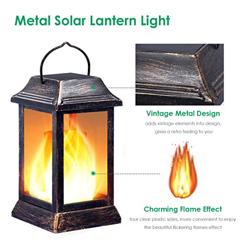 TomCare Solar Lights Metal Flickering Flame Solar Lantern Outdoor Hanging Lanterns Lighting Heavy Duty Solar Powered Waterproof LED Flame Lights for Patio Garden Christmas Decorations, 2 Pack (Bronze) - Image 2