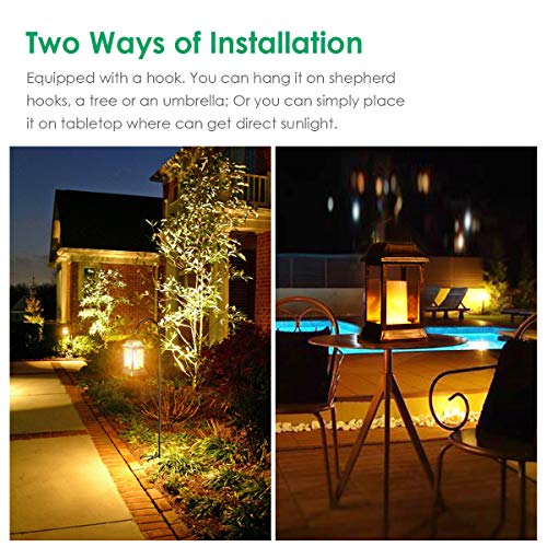 TomCare Solar Lights Metal Flickering Flame Solar Lantern Outdoor Hanging Lanterns Lighting Heavy Duty Solar Powered Waterproof LED Flame Lights for Patio Garden Christmas Decorations, 2 Pack (Bronze) - Image 5