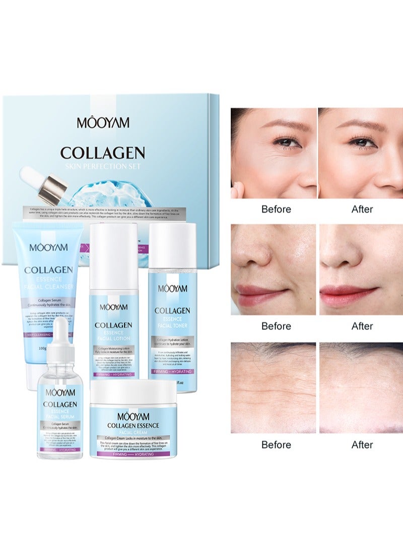MOOYAM Collagen Skin Care 5-Item Special Set,Collagen Perfection Skin Care Set,Edition Super Deep Moisturizing Effect Facial Emulsion Toner,Elasticity Booster Youth Recovery - Image 1