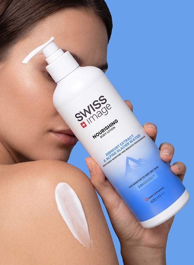 Swiss Image Nourishing Body Lotion 400 ml | Ribwort, Mallow, Glycerin, Panthenol & Alpine Glacier Water | Deep Nourishment, 24H Moisture, Soothes & Softens | Non-Greasy | Dry Skin | For Men & Women - Image 5