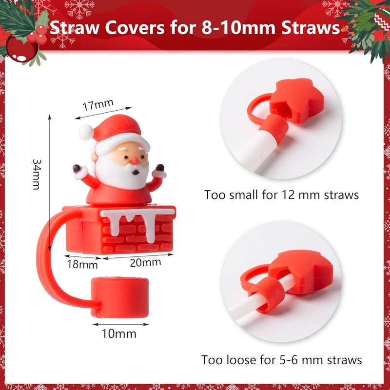 BULKITEM 6Pcs Christmas Red Straw Cover Cap for Stanley Cup 40oz/30oz Tumbler, 10mm Reusable Cute Drinking Straw Topper Accessories, Portable Protector Plugs Decorations Gifts for Party Christmas - Image 2