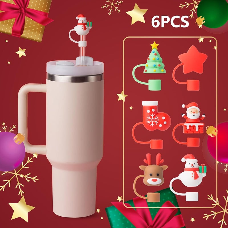 BULKITEM 6Pcs Christmas Red Straw Cover Cap for Stanley Cup 40oz/30oz Tumbler, 10mm Reusable Cute Drinking Straw Topper Accessories, Portable Protector Plugs Decorations Gifts for Party Christmas - Image 4