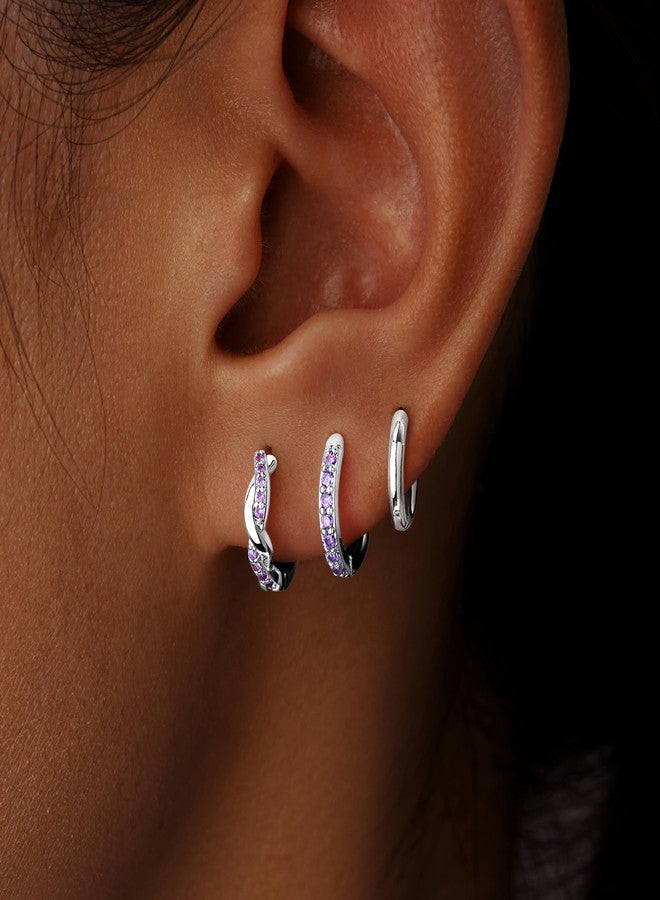 Inerney Gold Huggie Hoop Earrings Set for Women, Dainty Small Sterling Silver Earrings for Multiple Piercing Lightweight Hypoallergenic Jewelry, Trendy Twisted Cubic Zircon Cartilage Earrings for - Image 4