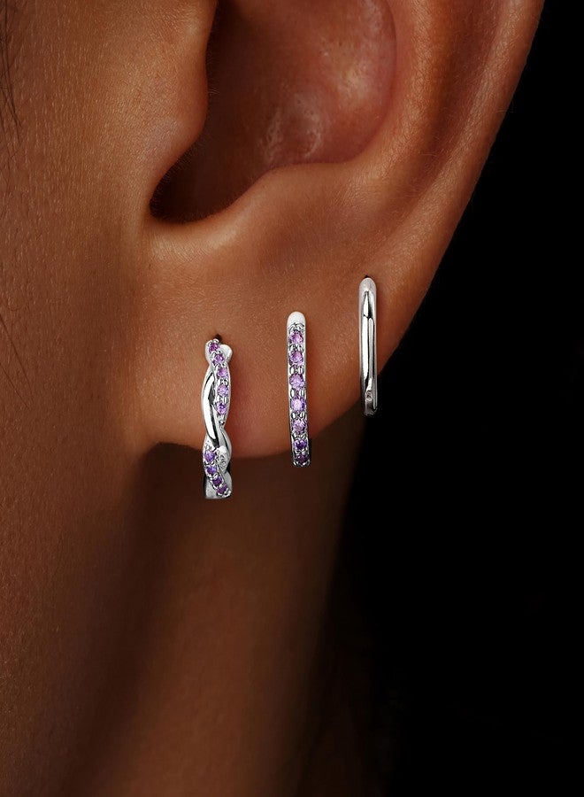 Inerney Gold Huggie Hoop Earrings Set for Women, Dainty Small Sterling Silver Earrings for Multiple Piercing Lightweight Hypoallergenic Jewelry, Trendy Twisted Cubic Zircon Cartilage Earrings for - Image 2