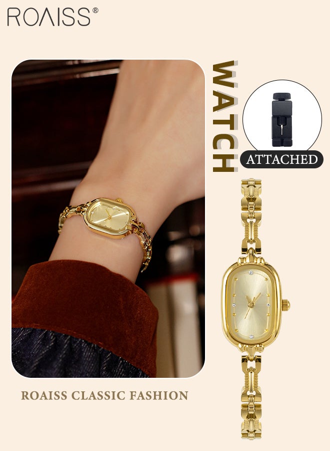 roaiss Women's Retro Oval Small Gold Watch, Analog Display Round Sunray Brushed Dial, Light Luxury Fashion Waterproof Bracelet Quartz Wristwatch, as Gift for Ladies - Image 1