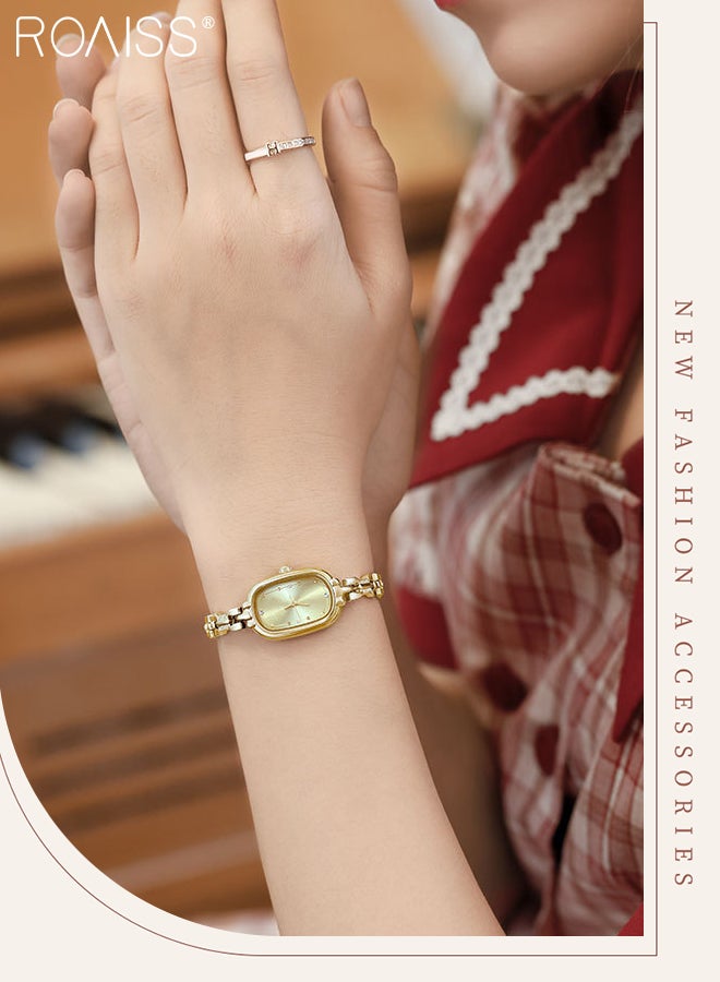 roaiss Women's Retro Oval Small Gold Watch, Analog Display Round Sunray Brushed Dial, Light Luxury Fashion Waterproof Bracelet Quartz Wristwatch, as Gift for Ladies - Image 2