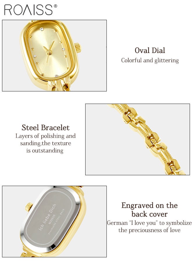 roaiss Women's Retro Oval Small Gold Watch, Analog Display Round Sunray Brushed Dial, Light Luxury Fashion Waterproof Bracelet Quartz Wristwatch, as Gift for Ladies - Image 5