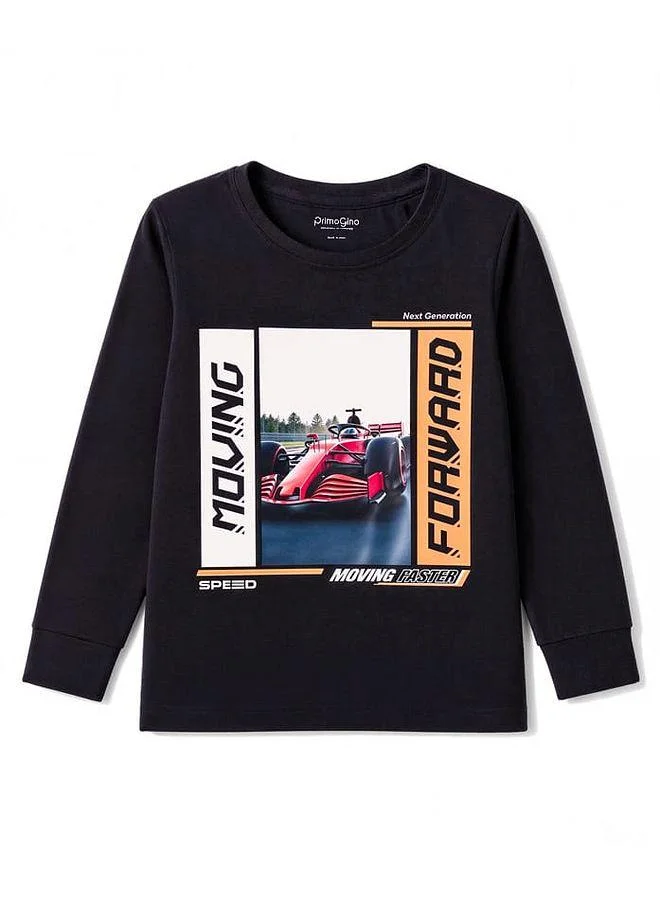 Primo Gino Primo Gino 100% Cotton Racing Car Print "Moving Forward" Full Sleeve Pajama Set - Black