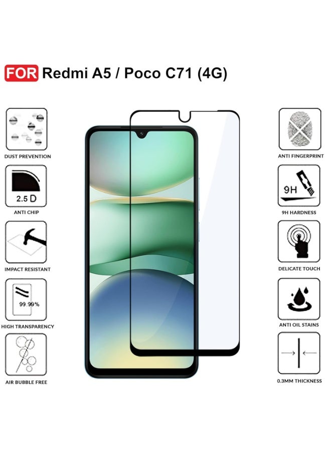 Muzz Screen Protector Designed for Redmi A5/Poco C71 4G Full Glue Bubble Free Anti-Scratch Anti-Fingerprint 9H Hardness 3D Curved Edge Tempered Glass Screen Protector for Redmi A5/Poco C71 4G - Image 2