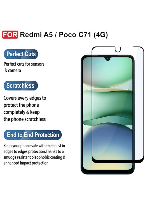 Muzz Screen Protector Designed for Redmi A5/Poco C71 4G Full Glue Bubble Free Anti-Scratch Anti-Fingerprint 9H Hardness 3D Curved Edge Tempered Glass Screen Protector for Redmi A5/Poco C71 4G - Image 3