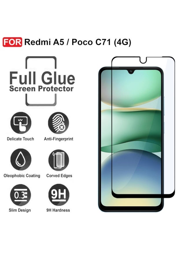 Muzz Screen Protector Designed for Redmi A5/Poco C71 4G Full Glue Bubble Free Anti-Scratch Anti-Fingerprint 9H Hardness 3D Curved Edge Tempered Glass Screen Protector for Redmi A5/Poco C71 4G - Image 4