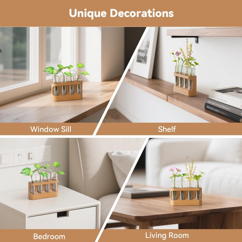 Giunn Plant Propagation Station with 9-Speed Adjustable LED Lights, Wooden Stand, 4 Glass Test Tubes for Hydroponic Plants, Unique Gift for Plant Lovers - Image 4