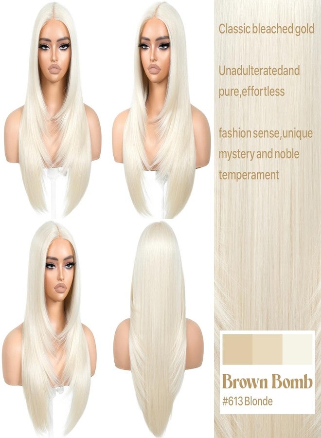 BrownBomb Blonde Wear and Go Glueless Wigs Pre Plucked Pre Cut for Beginners 613 Synthetic Lace Front Wigs With Bangs Long Straight layered Wigs HD Lace 26 Inch 3 Seconds to Wear for Beginners - Image 3