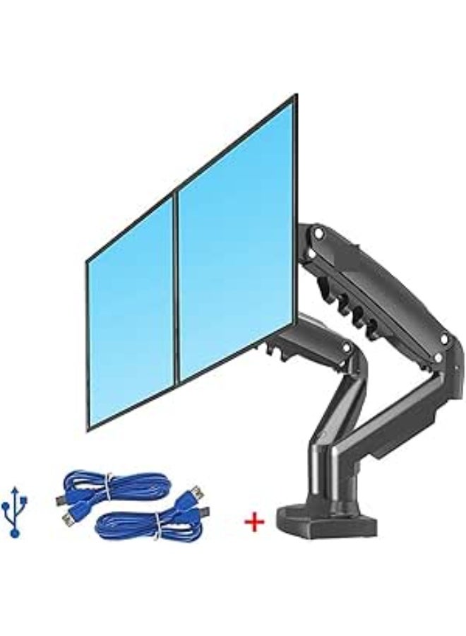 حامل مكتبي لشاشتين – ذراع بمكبس غاز للشاشات من 17 إلى 27 بوصة، 2–9 كجم لكل ذراع، مع منفذي USB 3.0 - Image 1