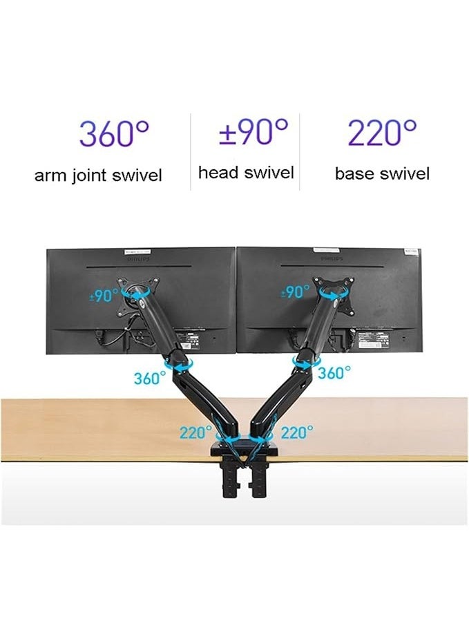 حامل مكتبي لشاشتين – ذراع بمكبس غاز للشاشات من 17 إلى 27 بوصة، 2–9 كجم لكل ذراع، مع منفذي USB 3.0 - Image 2