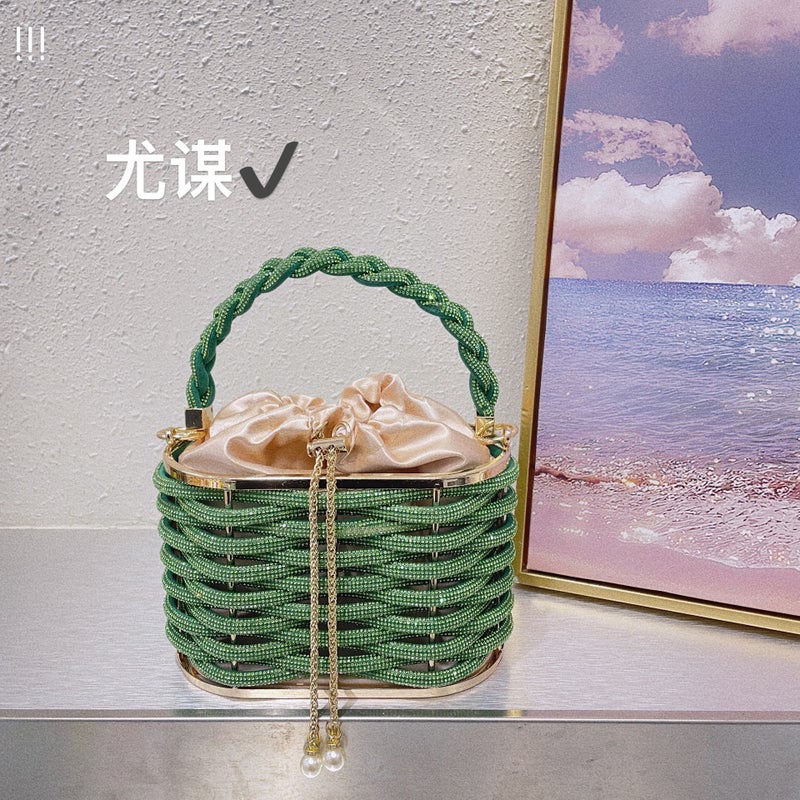 Metal Hollow Shiny Colorful Rhinestone Vegetable Basket Bird Cage Bag Banquet Diamond Bucket Bag Clutch Messenger Bag - Image 1
