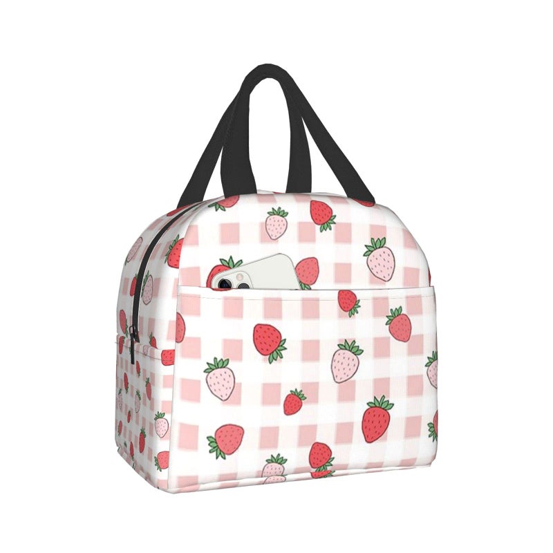 carati Unisex Pretty Pink Strawberry Lunch Bag Durable Oxford Cloth with Aluminum Foil Insulation Waterproof and Reusable Ideal for Work Travel Picnics and Shopping