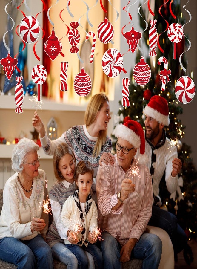 PADELO 24 Pcs Christmas Candy Cane Hanging Swirl Decorations - Red and White Lollipop Peppermint Ceiling Hanging Swirls Streamers Ornaments for Candy Land Home Winter Holiday Xmas Christmas Party Decor - Image 2
