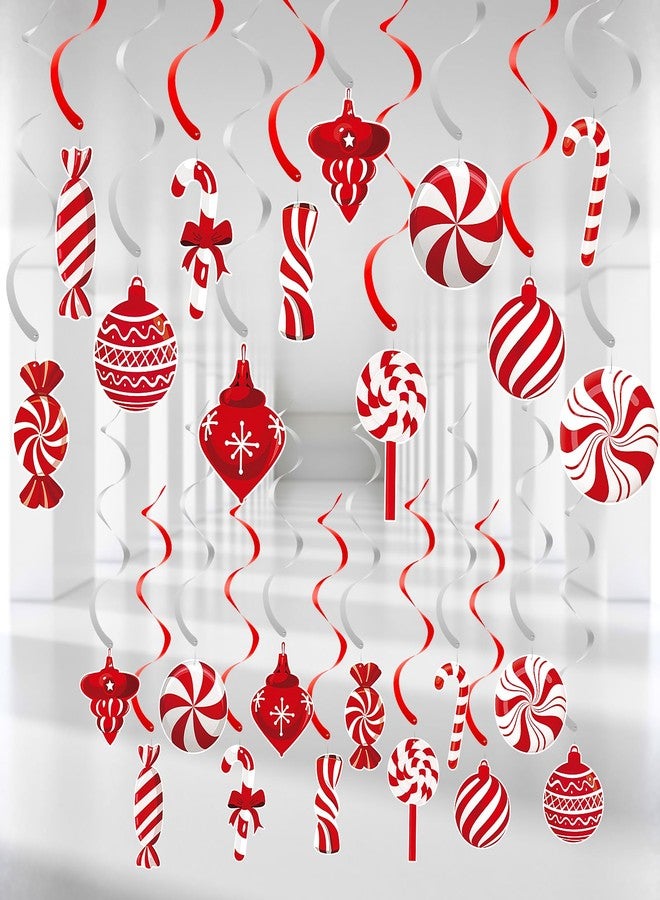 PADELO 24 Pcs Christmas Candy Cane Hanging Swirl Decorations - Red and White Lollipop Peppermint Ceiling Hanging Swirls Streamers Ornaments for Candy Land Home Winter Holiday Xmas Christmas Party Decor - Image 1